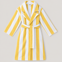 Peignoir de bain rayé en tissu éponge épais Softextiles, 100% coton, col châle, séchage rapide, peignoir épais en coton peigné