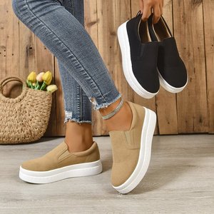 Baskets compensées à enfiler pour femme en daim avec bande élastique, confortables, décontractées, pour la marche quotidienne, vente en gros - Product Image 3