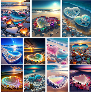 XIXI Kit de Peinture Diamant 5D DIY pour Adultes - 'Cœurs de Paysages Marins Nuiturnes' Tissu Imprimé Art Cristal - Product Image 5