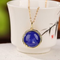 S925 Sterling Silver Plaqué Or Lapis Lazuli Oeuf Pendentif Collier Élégant Unisexe Mode Chaîne Bijoux En Gros
