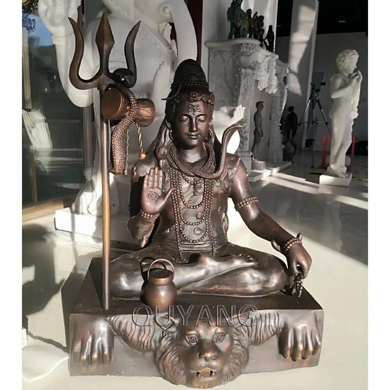 QUYANG חיצוני מתכת עתיק פליז הודי דתי ההינדית אלוהים חיים גודל אדון שיווה שאקטי ברונזה פסלי פיסול