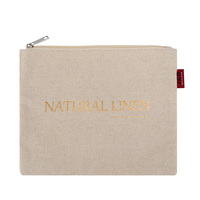 Pochette de lavage en lin et toile de jute pour femme, design d'impression naturelle simple, personnalisable, oem, pochette cosmétique, pour le maquillage, avec fermeture éclair, 1 pièce