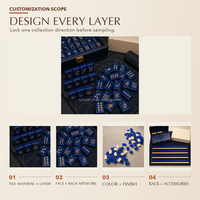 Set Mahjong Amerika Cobalt Gold 160 Buah untuk 4 Pemain dengan Rak, Penggeser, Alas, dan Kotak Termasuk Pilihan Warna dan Kemasan