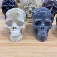 Crânes humains sculptés à la main en quartz rose de 3-4 pouces, matériaux mixtes, pour collection et cadeaux (vente en gros)