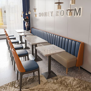 Tables et <span class=keywords><strong>chaises</strong></span> <span class=keywords><strong>de</strong></span> restaurant en libre-service, hôtel, canapé en forme d'arc, semi-circulaire, rembourré, style banquette, table à café, hamburger - Product Image 3