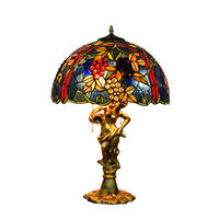 Lampe de table artistique vintage créative classique de 16 pouces avec décoration en forme de raisin, en verre teinté, pour salon, chambre à coucher, bar