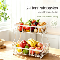Panier à fruits carré blanc à 2 niveaux en métal, paniers de rangement décoratifs pour la cuisine, les boissons, les aliments et les légumes