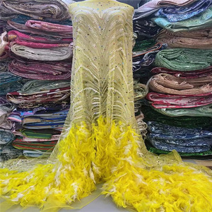 Women's <strong>Heavy</strong>-Duty Bead Tube Sequin Mesh Feather <strong>Lace</strong> Wedding Dress European and American African <strong>Fabric</strong> High Quality - Product Image 2