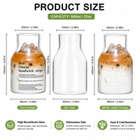 Bouteille en verre borosilicate transparent de 22 oz avec logo personnalisé et lettres imprimées, idéale pour café glacé, lait, jus, eau