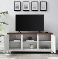 Meuble TV style ferme avec portes battantes et gestion des câbles, console multimédia en bois, vente en gros pour salon et chambre