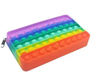caixa de lápis azul pastel Suppliers-Bolsa de laço para escola, bolsa de papelaria bolha de silicone para tingimento pastel arco-íris rosa azul e branco