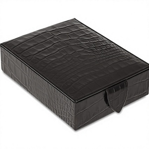 Boîte à bijoux rectangulaire en cuir noir avec couvercle à charnière, conteneur de rangement au design classique, 1 couche - Product Image 3