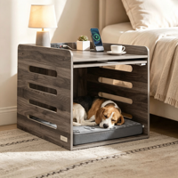 Table d'appoint en bois pour chien avec porte acrylique escamotable, niche pour chien avec station de charge et coussin