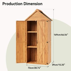 Caseta de Jardín de Madera con Doble Puerta, 73x39x169cm, 2 Estantes Extraíbles, Techo Impermeable, Armario de Almacenamiento Exterior para Patio - Product Image 3