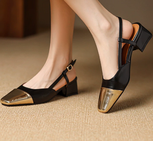 Nouveau à la mode femmes respirant Baotou formel bout carré <span class=keywords><strong>talon</strong></span> haut chaussures simples semelle en caoutchouc sans lacet extérieur chaussures à talons bas - Product Image 2