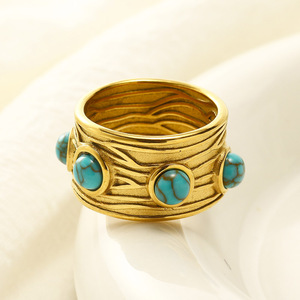 Medieval Vintage Fashion Grain Inlaid Gemstone Natural Stone Titanium Steel Jewelry Women Personalized <strong>Light</strong> Luxury Ring - Product Image 2