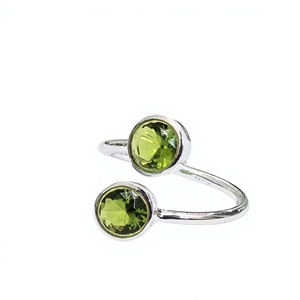 Anillo de Plata de Ley 925 Hecho a Mano con Doble Peridoto, Piedra Verde Redonda, Banda Ajustable, Joyería de Piedras Preciosas al por Mayor - Product Image 2