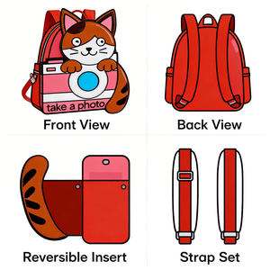 Mochila personalizada con diseño de gato y cámara, mochila temática de fotos, mochila de piel sintética con diseño de anime para mujer - Product Image 2