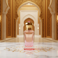 Flacon de parfum vide en verre transparent rose avec bouchon rose, de luxe, de style arabe, carré, pour femmes, avec diamants, 30 ml, 50 ml, 100 ml