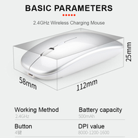 Mouse Gaming Ultra Tipis Nirkabel 2.4GHz dengan Baterai Isi Ulang untuk Laptop/PC