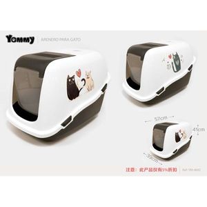 Bac à litière pour chat Yommy 57x41x39cm, fermé, avec motif chat, pour usage intérieur - Product Image 1