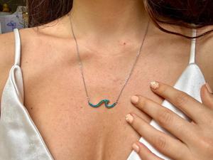 Collier en argent sterling 925 avec opale bleue hawaïenne en forme de vague, vente en gros d'usine, collier vague océanique pour les surfeurs, bijoux de plage - Product Image 4