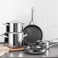 Olla de Cocina de Acero Inoxidable 304 de 3 Capas con Tapa de Vidrio, Mini Caldero de Tres Capas, Olla para Arroz de Inducción, Utensilios de Cocina