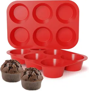 Set panci Muffin silikon Texas, 6 cangkir panci Cupcake silikon Jumbo, 3.5 "sempurna untuk Muffin telur, Cupcake besar bebas BPA