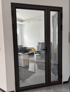Puerta Doble <span class=keywords><strong>para</strong></span> Vestíbulo de Hotel, Puerta de Entrada Abatible de Aluminio con Rotura de Puente Térmico y Vidrio Templado, Moderna, con 5 Años de Garantía, <span class=keywords><strong>para</strong></span> Escuelas y Salas de Estar - Product Image 1