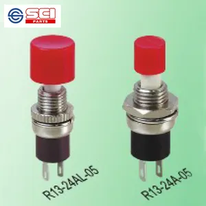 SCI Self-locking R13-24 Momentary Reset Push Button Switch Plastic Red Yellow White Black Green Snap-in Type Button Switch