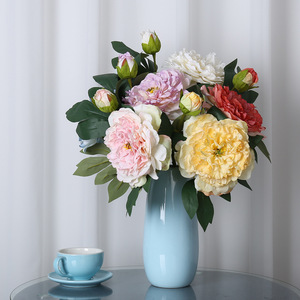 Bouquet de pivoines artificielles en plastique et soie, style nordique, décoration de mariage et de maison - Product Image 1