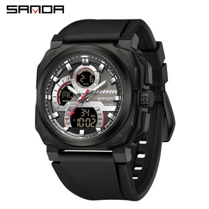 Reloj Digital Cuadrado SANDA 3356, Moderno Reloj de Pulsera para Hombre con Doble Pantalla, Reloj Electrónico Deportivo Casual Multifuncional a Prueba de Agua - Product Image 1