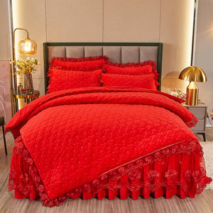 غطاء سرير كوري من الكريستال المخملي والدانتيل قطعة واحدة غطاء سرير قطني سميك من المخمل المرجاني أربع قطع لسرير سيمونز - Product Image 1