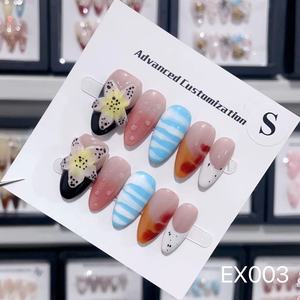 Decoraciones de <span class=keywords><strong>Uñas</strong></span> Acrílicas 3D con Flores Coloridas y Verdes Primaverales, Arte de <span class=keywords><strong>Uñas</strong></span> Naturales de Alta Calidad, <span class=keywords><strong>Hermosas</strong></span> <span class=keywords><strong>Uñas</strong></span> Postizas Reutilizables - Product Image 3