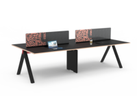 Table de bureau modulaire double poste de travail avec surface en MFC durable et cadre métallique, design moderne pour postes de travail pour 4 personnes