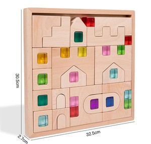 Castillo de cuento de hadas, bloques de construcción de gemas, montaje creativo para niños, juguete educativo, efecto de sombra de luz hecho de madera - Product Image 6
