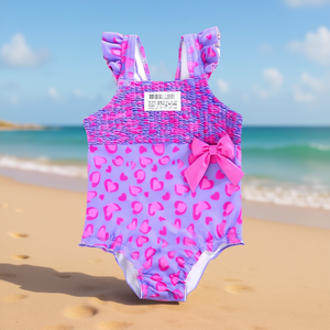 Costume da bagno intero HDJ per ragazze con volant e stampa a cuore, controllo pancia, taglie 4, 6, 8, 10, 12, 14, colori Giallo, Rosa, Blu - Product Image 2