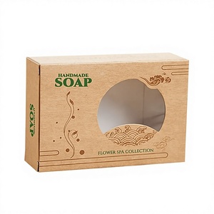 Boîte d'emballage de savon artisanal en papier kraft biodégradable écologique sur mesure avec fenêtre et logo - Product Image 1