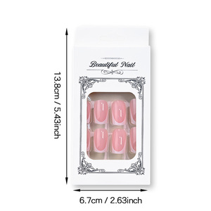 Juego de 24 <span class=keywords><strong>Uñas</strong></span> Postizas Francesas <span class=keywords><strong>Blancas</strong></span>, <span class=keywords><strong>Uñas</strong></span> de Cobertura Completa con Punta Francesa, Forma Cuadrada Corta y Brillante, para Mujeres y Niñas, Uso Diario - Product Image 6