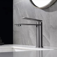 Robinet de lavabo moderne monocommande gris anthracite en acier inoxydable à montage sur comptoir avec cartouche céramique pour salle de bain