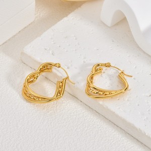 Pendientes de Aro Trenzados Multicapa de Acero Inoxidable Chapado en Oro, Estilo Minimalista, Geométricos Irregulares, a la Moda - Product Image 1