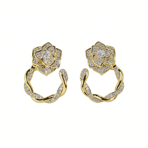 Orecchini Diamantati in Oro 18K Massiccio con Diamanti Naturali Taglio Brillante Rotondo, Gioielli Romantici da Sposa per Donna - Product Image 1