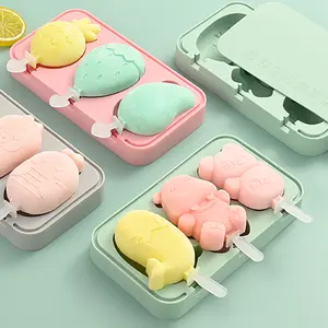 Chegada nova Dos Desenhos Animados combinação caixa de picolé 3 cavidade Caseiro DIY bolo reutilizável ice cream bar moldes