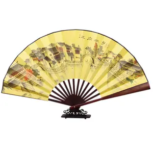 Silk retro fold women Fan handle dance Bamboo Craft Gift Printing Folding Fan Portable Large party Hand Fans summer home decor