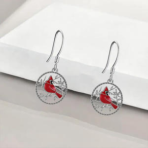 Pendientes Colgantes de Pájaro Cardenal Plateados para Mujer, Joyería Clásica de Aleación de Moda, Regalo con Cristales de Estrás Engastados en Bisel - Product Image 3