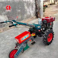 Tractor de Mano Diésel de 2 Ruedas y 24 hp, Tractor de Arrastre de 22 hp con Neumáticos y Cadenas con Arado para Agricultura