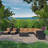 9-Sitzer L-förmige große modulare Gartenmöbel Set Terrasse Rattan Sofa