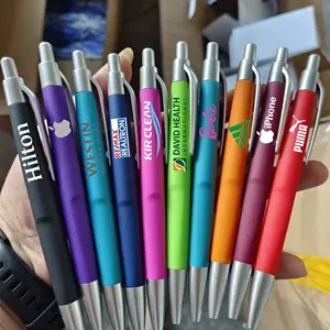 giveaway promotional gift rubber coated orange blue red green pink hotel ball pens cheapest Ballpoint custom logo plastic pen