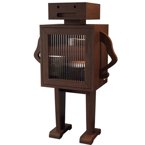 Solid Wood Mini Wine <b>Cabinet</b> With Glass Door Robot Design For Living Room Storage Display <b>Cabinet</b> - Product Image 5