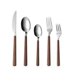Trung quốc bằng gỗ màu nhựa xử lý Knife Spoon Fork Set 4 Piece 12 cái thiết lập dao kéo cho nhà căng tin 1049011